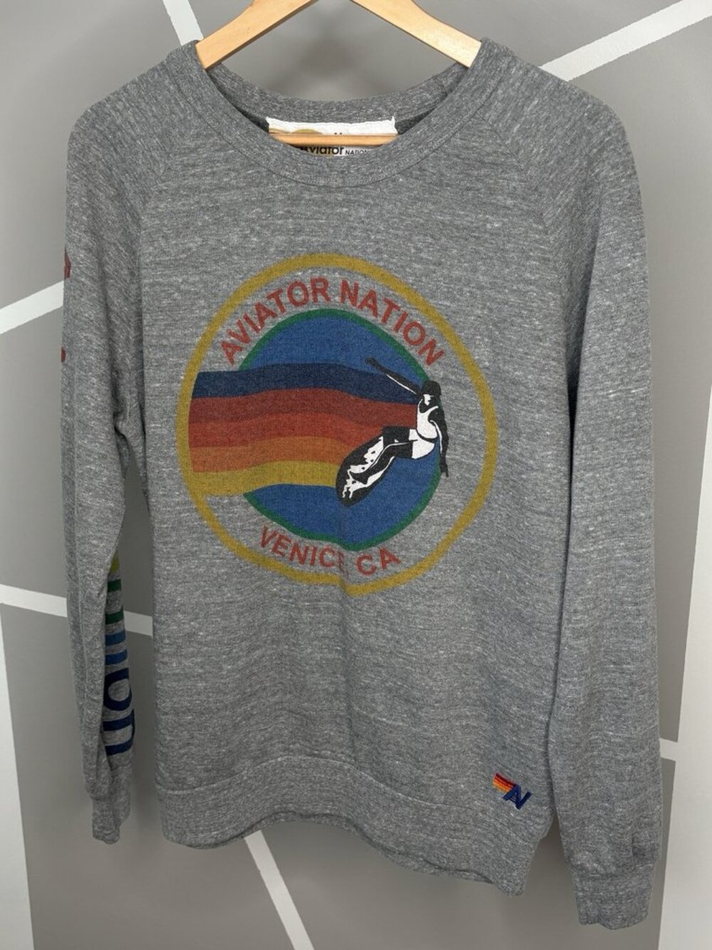 Aviator Nation Aspen Vintage-Style Sweatshirt Grey Men’s M Surf Logo California